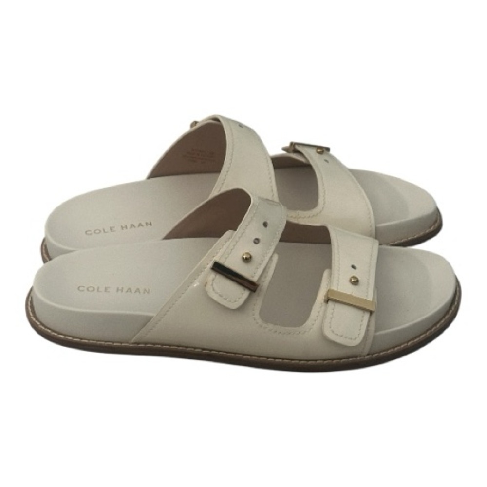 Cole Haan Ivory White with Gold Paten Leather Marisol Footbed Sandals NWOT